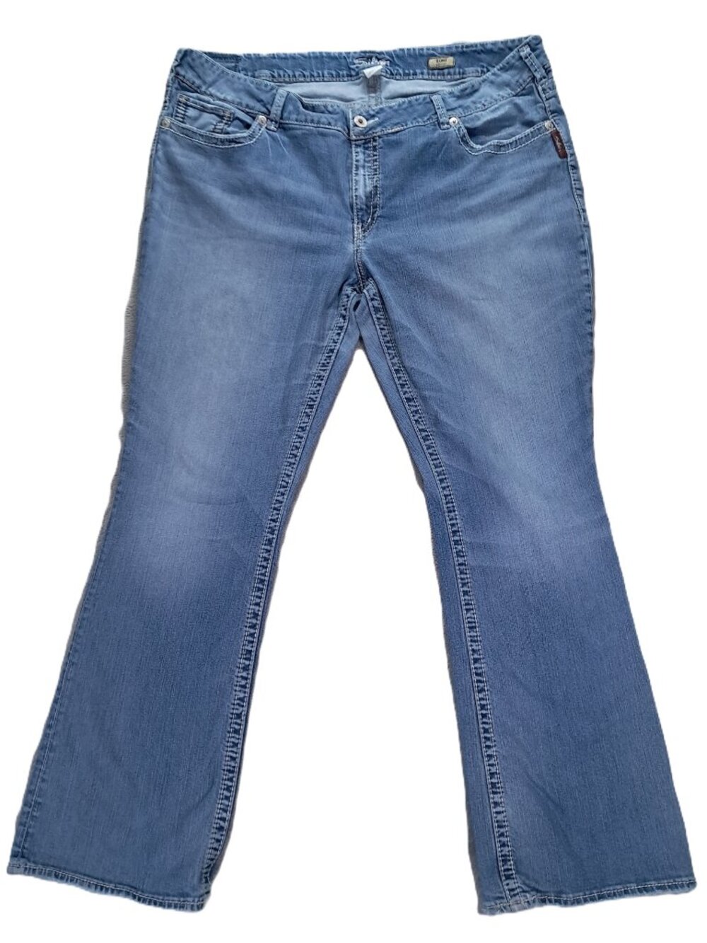 Silver Jean Women Plus 44x33, Tag 24x34 Suki Bootcut Blue Denim Stretch Distress